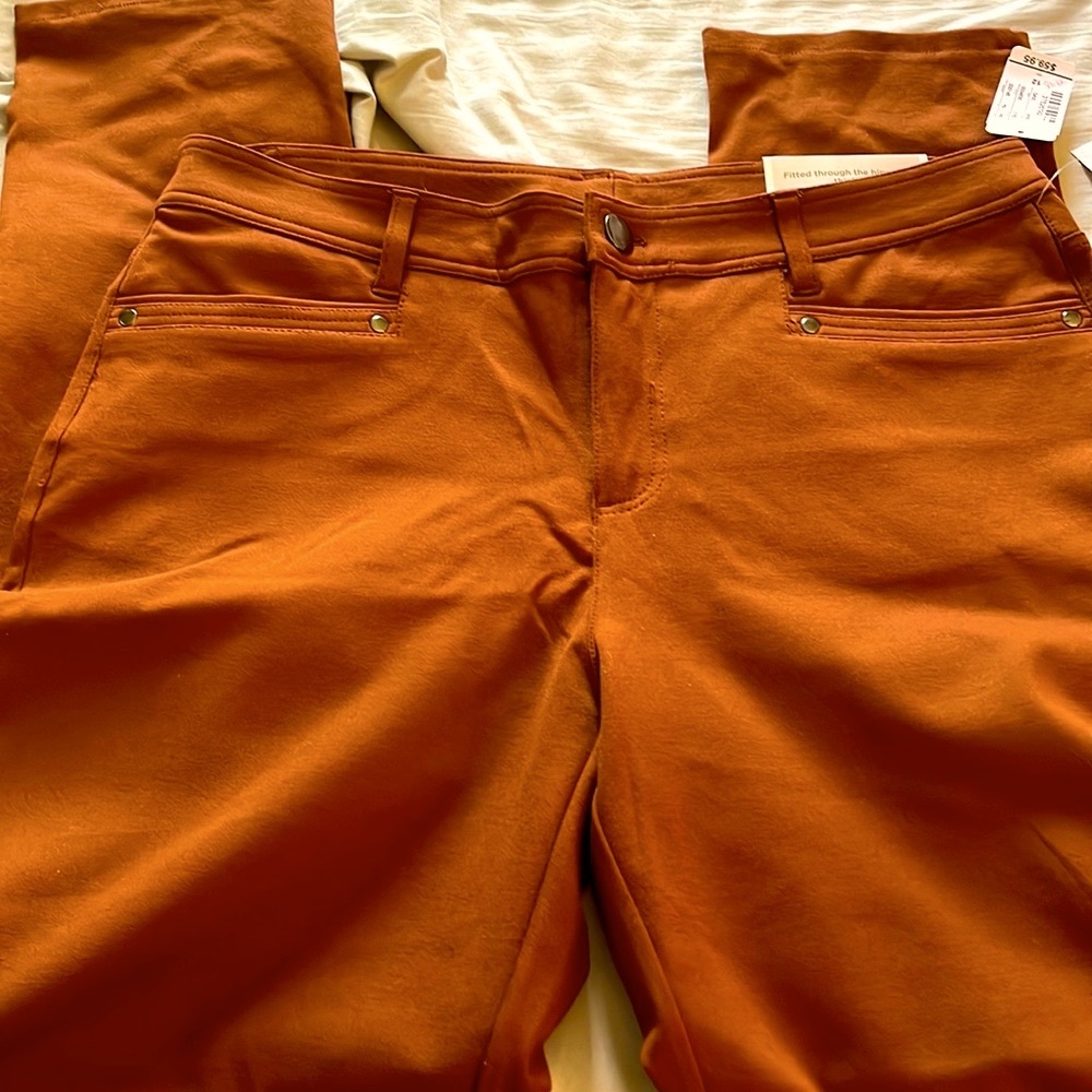 NWT brown ponte fabric Christopher & Banks pants sz 12 tapered shaped fit